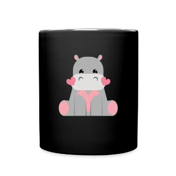 Süßes Nilpferd Hippo Kinder - Tasse einfarbig - Schwarz - Vorne