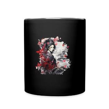 Japanese Woman aesthetic backprint japan - Full Colour Mug - black - Front