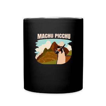 Machu Picchu Lama und Bergpanorama - Tasse einfarbig - Schwarz - Vorne