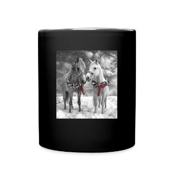 Pferde Xmas, Weihnachten , Romantik,Kunst Reiten - Tasse einfarbig - Schwarz - Vorne