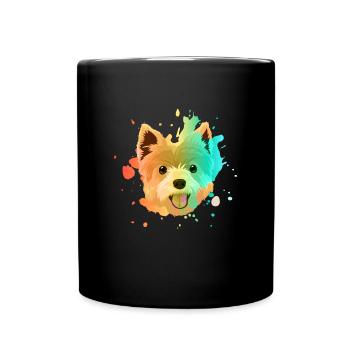 Yorkshire Terrier Farbenfroh - Tasse einfarbig - Schwarz - Vorne