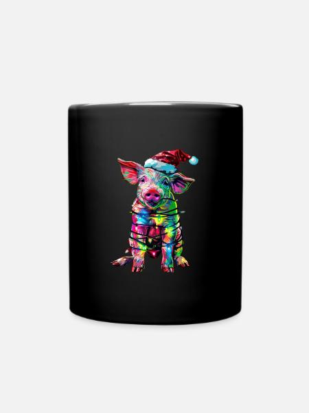 Schwein Weihnachten - Tasse einfarbig - Schwarz