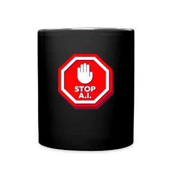 Stop AI Zeichen gegen KI - Tasse einfarbig - Schwarz - Vorne