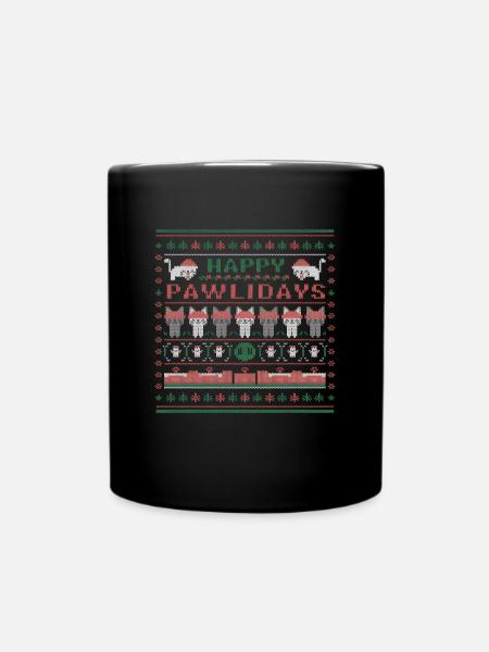 Happy Pawlidays Haustier-Weihnachtspullover mit Pf - Tasse einfarbig - Schwarz