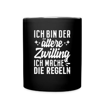 Älterer Zwilling – Für mich keine Regeln Shirt - Tasse einfarbig - Schwarz - Vorne
