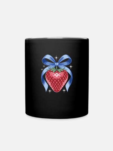 Erdbeer Mit Blauer Schleife - Tasse einfarbig - Schwarz