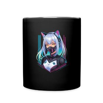 Cyberpunk Girl Zukunft Katzenohren - Tasse einfarbig - Schwarz - Vorne
