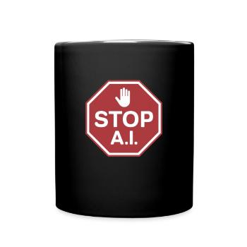 Stop AI Zeichen gegen KI - Tasse einfarbig - Schwarz - Vorne