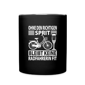Radfahrerin Sekt und gut gelaunt - Tasse einfarbig - Schwarz - Vorne