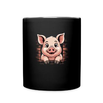 Cute pig with big eyes - Full Colour Mug - black - Front