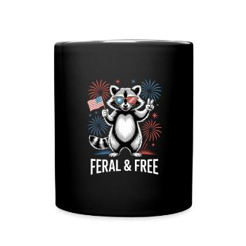 Feral And Free Patriotic Raccoon - Full Colour Mug - black - Front