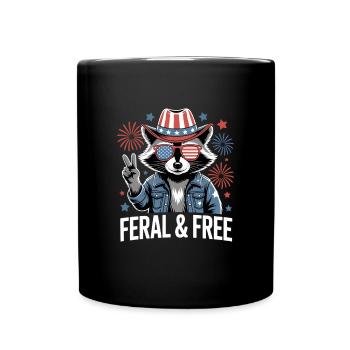 Feral And Free Patriotic Raccoon - Full Colour Mug - black - Front
