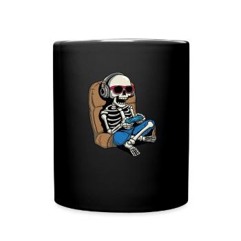Gamer Skeleton Halloween Video Game Skeleton Gamer - Full Colour Mug - black - Front