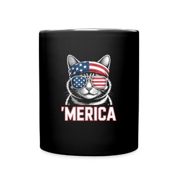 'Merica Katze Mit Sonnenbrille - Tasse einfarbig - Schwarz - Vorne