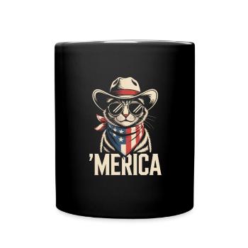 'Merica Katze Mit Sonnenbrille - Tasse einfarbig - Schwarz - Vorne