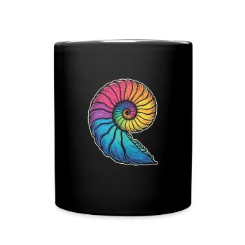 Farbenfrohe Ammoniten Fossilien Urzeit - Tasse einfarbig - Schwarz - Vorne