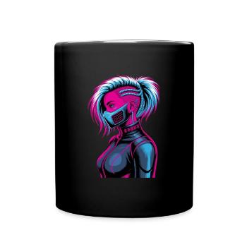 Cyberpunk Girl Zukunft Katzenohren - Tasse einfarbig - Schwarz - Vorne