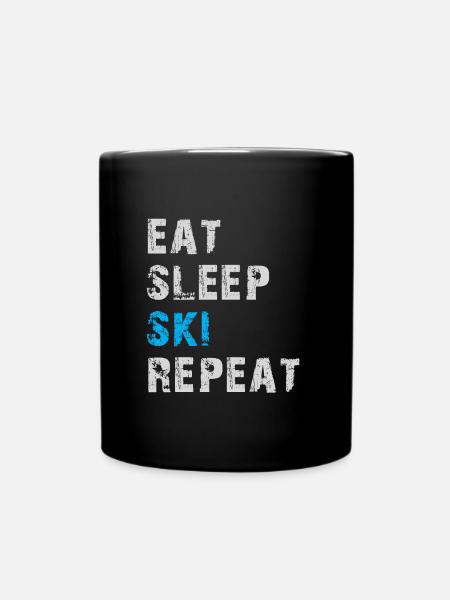 Eat Sleep Ski Repeat - Essen Sie Schlaf Ski wieder - Tasse einfarbig - Schwarz