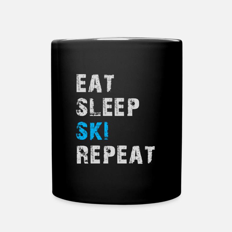 Eat Sleep Ski Repeat - Eat Sleep Ski Again - Full Colour Mug - black