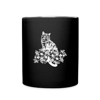 Süße Katze und Blumen - Full Colour Mug - black - Front