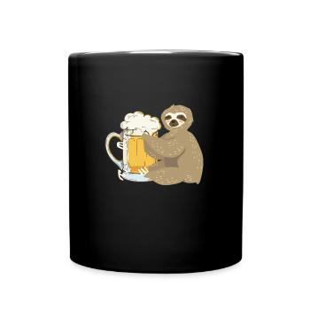 Faultier umarmt Bierkrug - Chill - Witzig - Party - Tasse einfarbig - Schwarz - Vorne