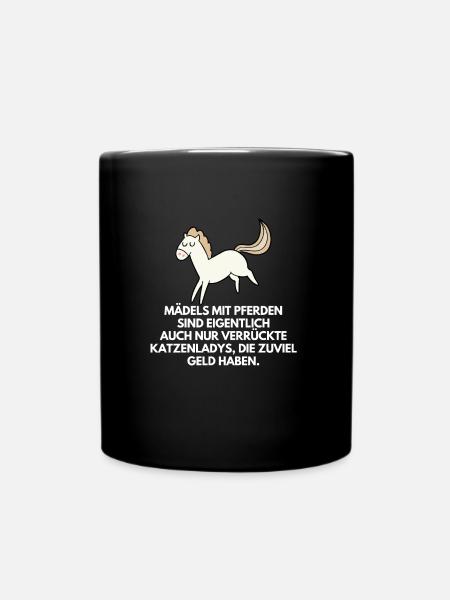 Verrückte Katzenlady Geld Pferde Hobby Reiten - Tasse einfarbig - Schwarz