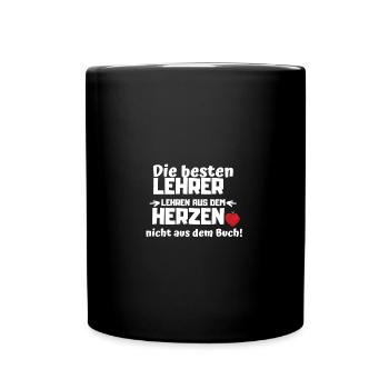 Lehrer Herz Lehren Schule Bildung Spruch Buch - Tasse einfarbig - Schwarz - Vorne