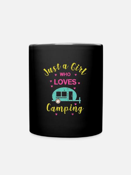 Camping girl camper caravan campsite - Full Colour Mug - black