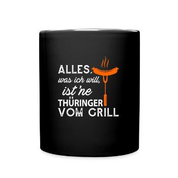 Thüringer vom Grill Grillwurst Grillen Bratwurst - Tasse einfarbig - Schwarz - Vorne