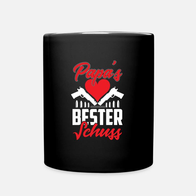 Papas Bester Schuss Geburt Kinder Lustiger Spruch - Tasse einfarbig - Schwarz