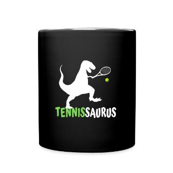 Tennissaurus Lustiges Kinder Dino Tennis Motiv - Tasse einfarbig - Schwarz - Vorne