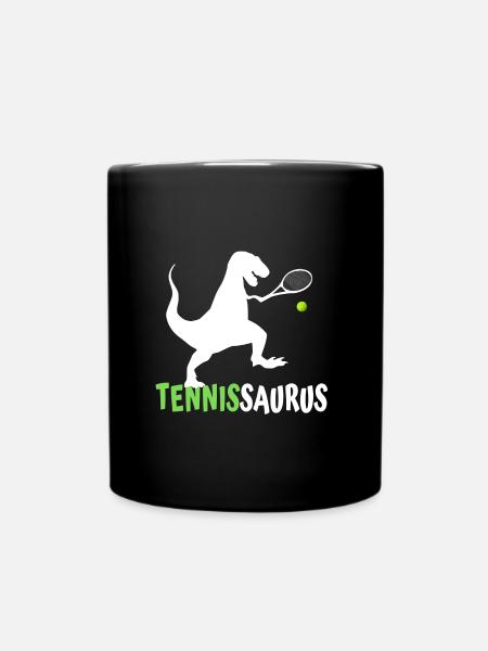 Tennissaurus Funny Kids Dino Tennis Pattern - Mug uni - noir