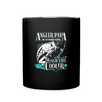 Angler Papa Angeln Angelfan Fischer Fischen Vater - Tasse einfarbig - Schwarz - Vorne
