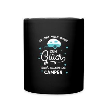 Es gibt viele Wege zum Glück Camping Camper Spruch - Tasse einfarbig - Schwarz - Vorne