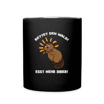 Rettet den Wald! Esst mehr Biber! - Tasse einfarbig - Schwarz - Vorne