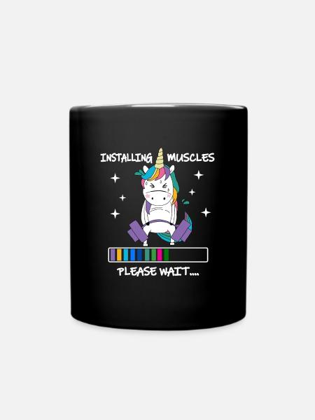 Installing Muscles Please Wait Shirt Funny Unicorn - Tasse einfarbig - Schwarz