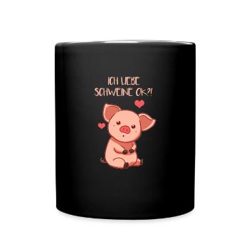 J'adore les cochons ok végétarien porcelet vegan - Mug uni - noir - Devant