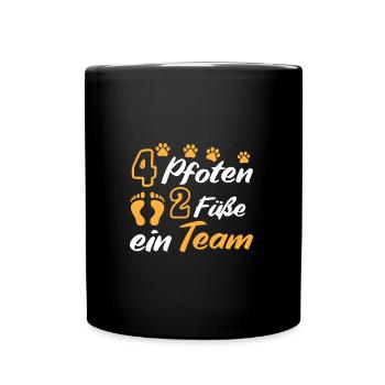 Hundebesitzer 4 Pfoten 2 Füße ein Team Hundehalter - Tasse einfarbig - Schwarz - Vorne