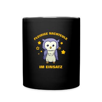 Fleißige Nachteule im Einsatz Krankenschwester - Tasse einfarbig - Schwarz - Vorne