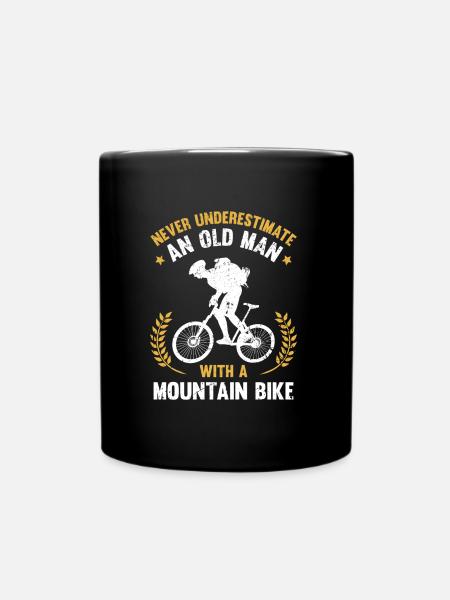 Old Man with a Mountain Bike MTB cyclist - Full Colour Mug - black