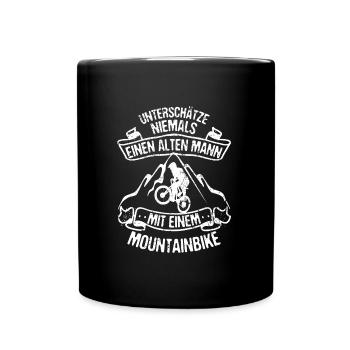 Alter Mann mit Mountainbike MTB Rad Mountain - Tasse einfarbig - Schwarz - Vorne