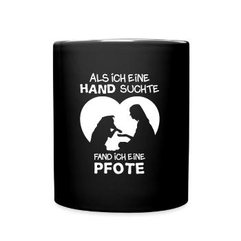 Suchte Hand fand Pfote Hundeliebhaber Hunde Gassi - Tasse einfarbig - Schwarz - Vorne