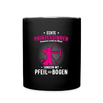 Prinzessin Pfeil & Bogen Spruch Bogenschützen Boge - Tasse einfarbig - Schwarz - Vorne