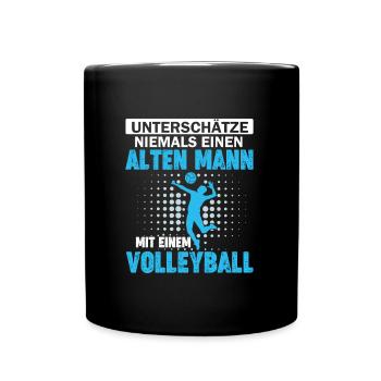 alter Mann mit einem Volleyball - Tasse einfarbig - Schwarz - Vorne