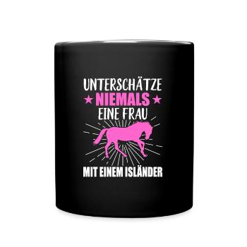 Reiter Unterschätze Niemals Eine Frau Mit Isländer - Tasse einfarbig - Schwarz - Vorne