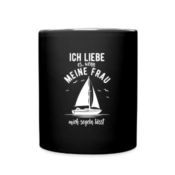 Kapitän Ich liebe Es Wenn Meine Frau Mich Segeln L - Tasse einfarbig - Schwarz - Vorne
