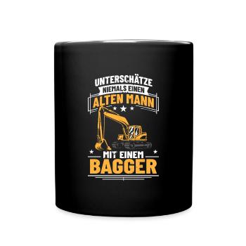 Baggerwagen Baggerkostüm Alter Mann Baggermotiv - Tasse einfarbig - Schwarz - Vorne