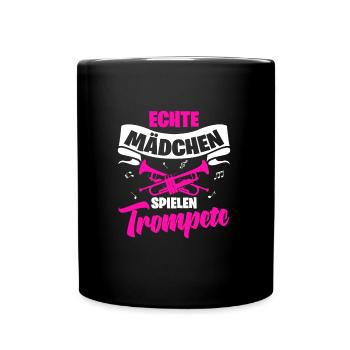 Echte Mädchen Spielen Trompete Trompetenspieler Mu - Tasse einfarbig - Schwarz - Vorne