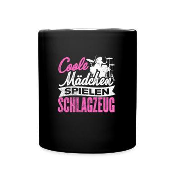 Coole Mädchen Spielen Schlagzeug Musikinstrument M - Tasse einfarbig - Schwarz - Vorne
