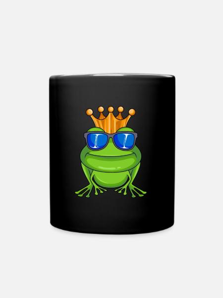 Frosch mit Krone und Sonnenbrille König - Tasse einfarbig - Schwarz